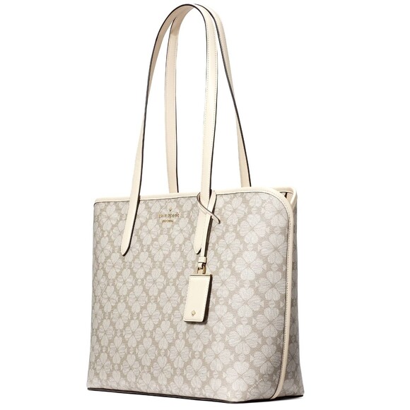 New Kate Spade Spade Flower Large Tote Dark Beige Multi - Picture 2 of 5